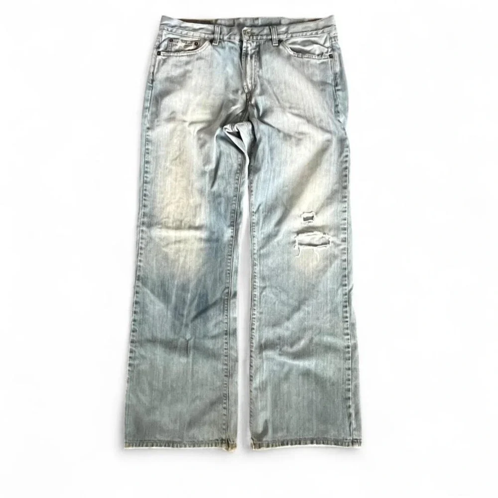 Lucky Brand Fender Block Jeans 34 Made USA Distressed Light Wash Denim